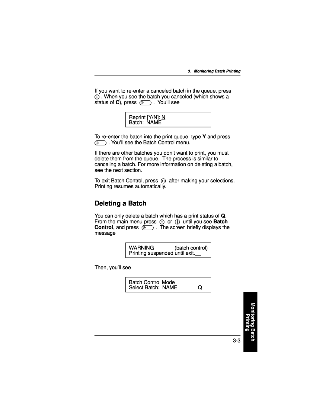 Paxar 9400 manual Deleting a Batch, Monitoring Batch Printing 