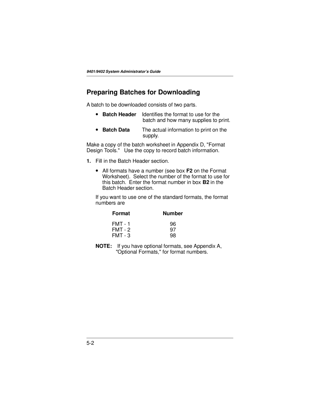 Paxar 9401 manual Preparing Batches for Downloading, Format 