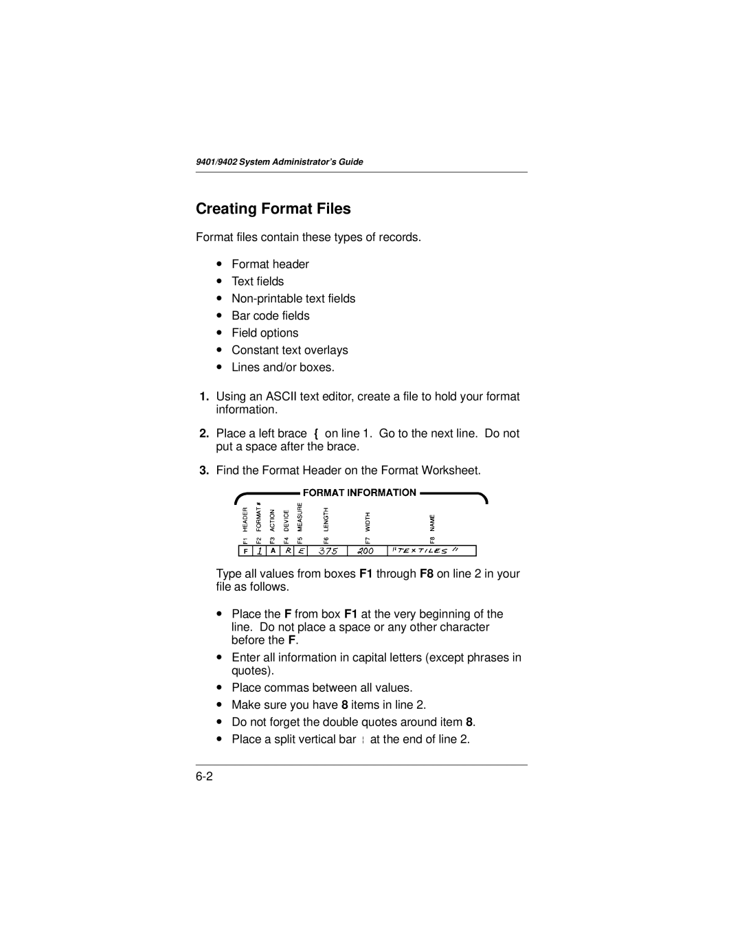 Paxar 9401 manual Creating Format Files 