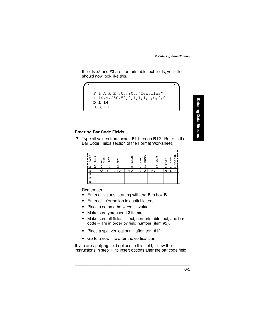 Paxar 9401 manual Entering Bar Code Fields 