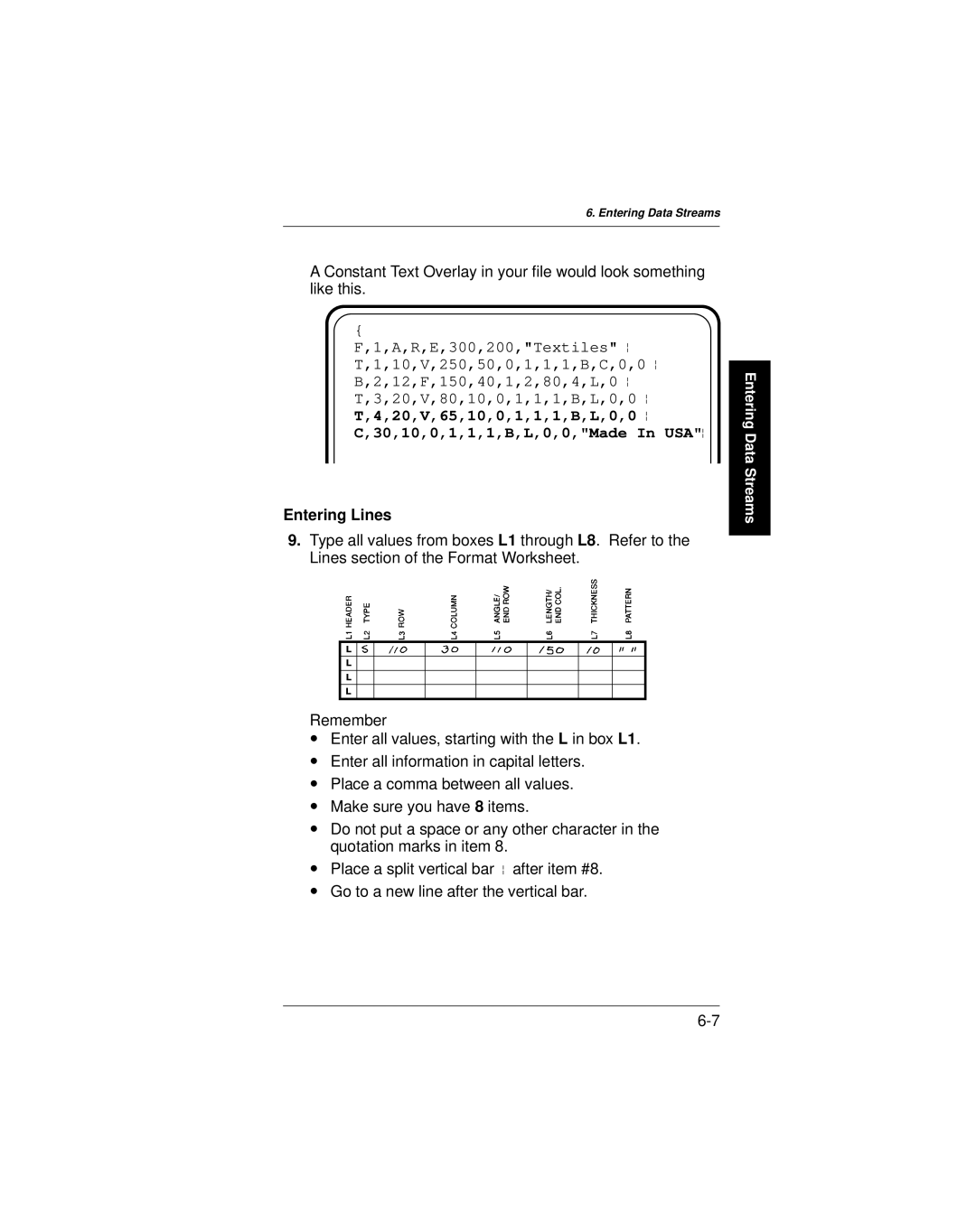 Paxar 9401 manual Entering Lines 