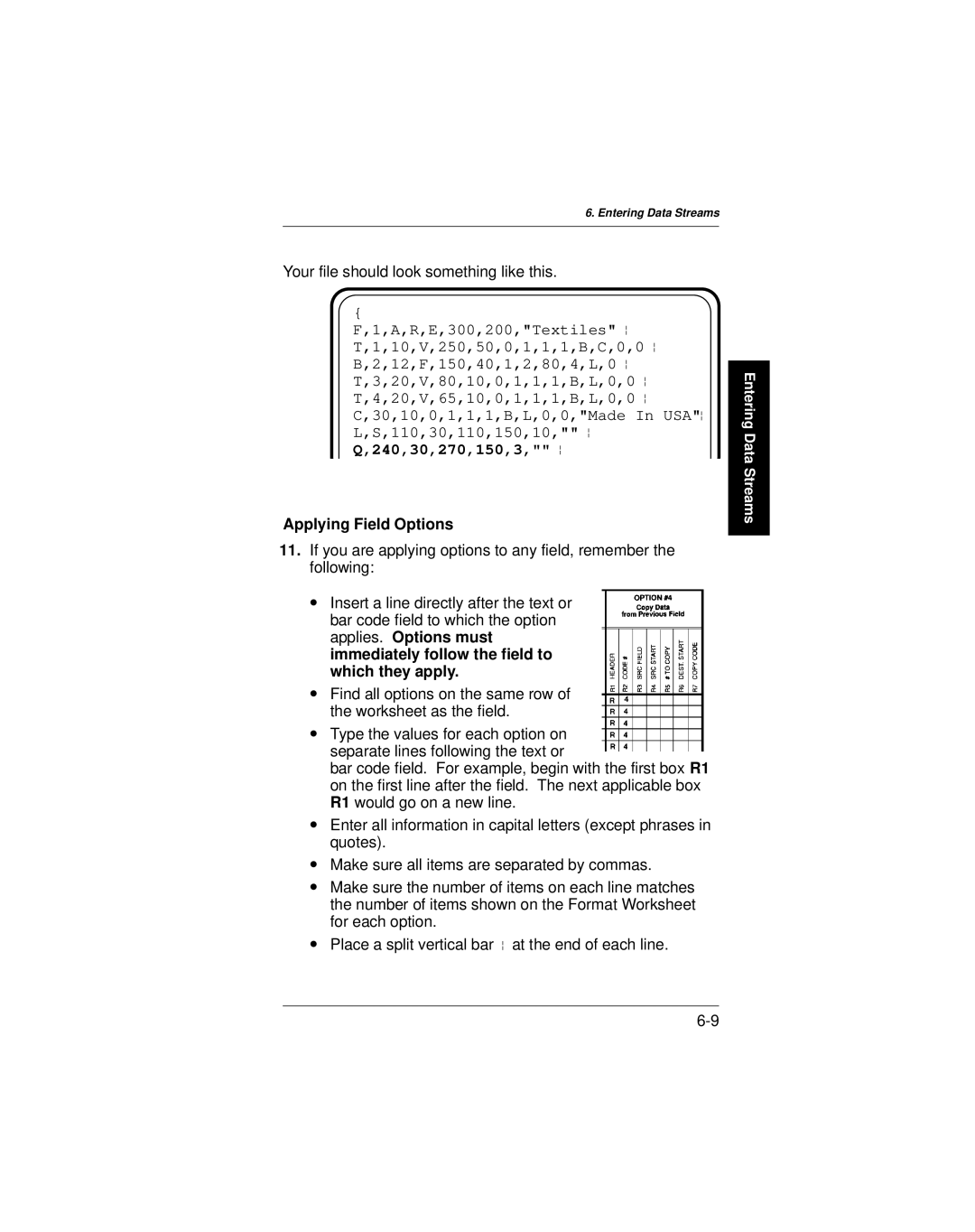 Paxar 9401 manual Your file should look something like this, Applying Field Options 