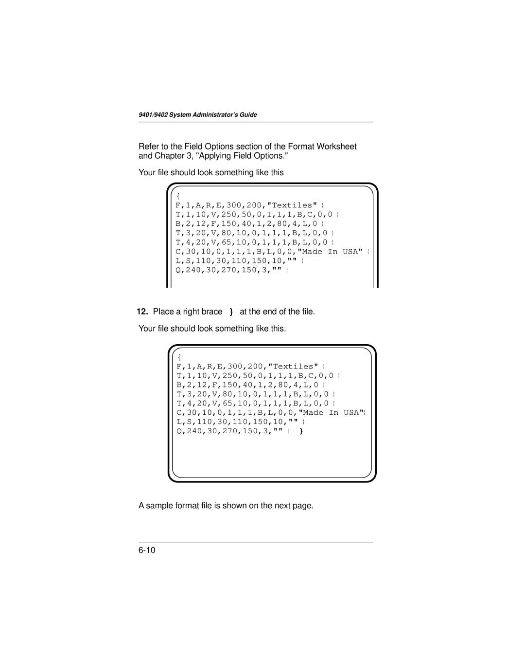 Paxar 9401 manual Sample format file is shown on the next 