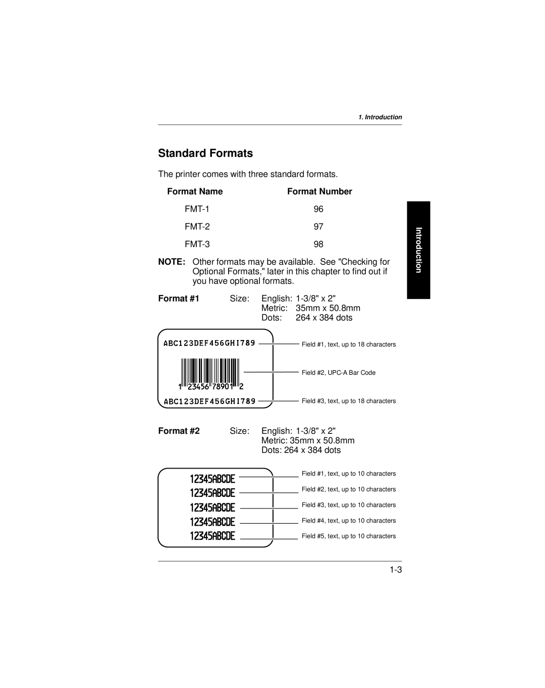 Paxar 9401 manual Standard Formats, Format Name 