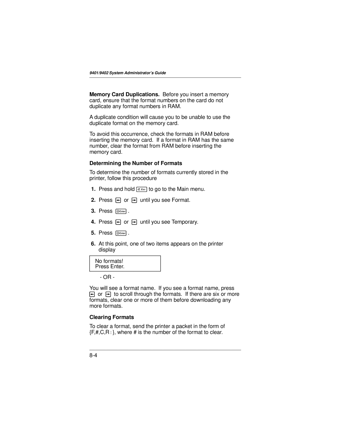 Paxar 9401 manual Determining the Number of Formats, Clearing Formats 