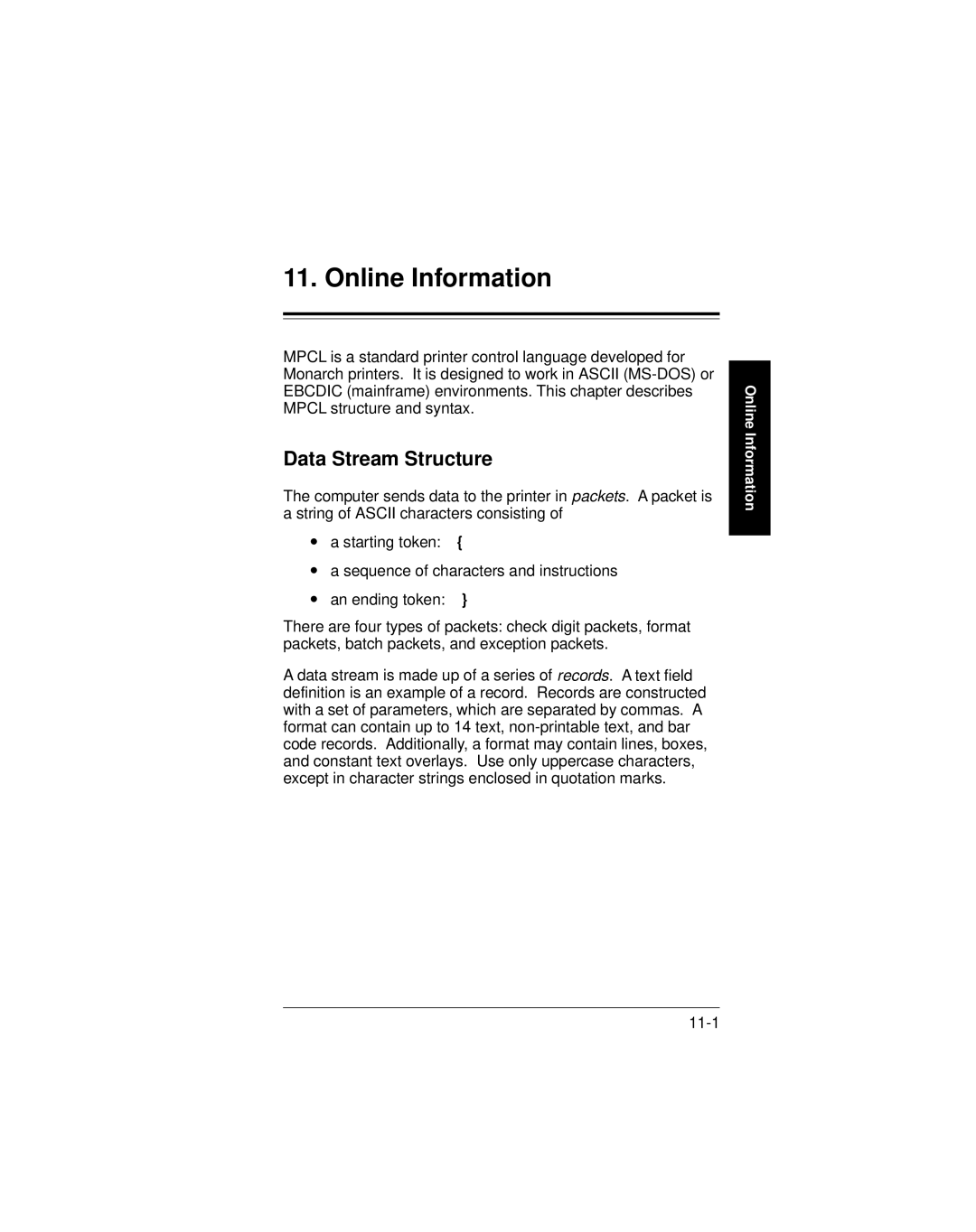 Paxar 9401 manual Online Information, Data Stream Structure 