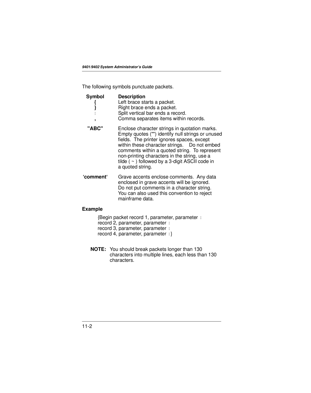 Paxar 9401 manual Symbol Description, Example 