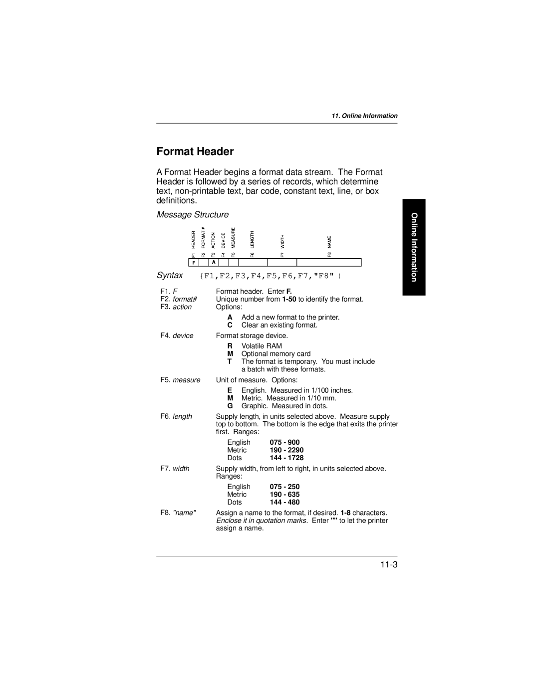 Paxar 9401 manual Format Header, Message Structure Syntax 