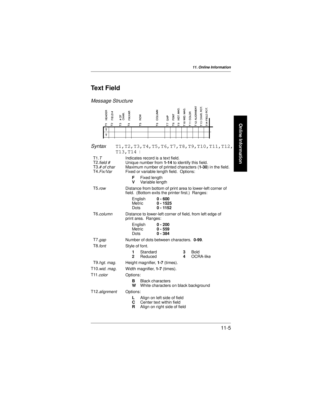 Paxar 9401 manual Text Field, Message Structure 