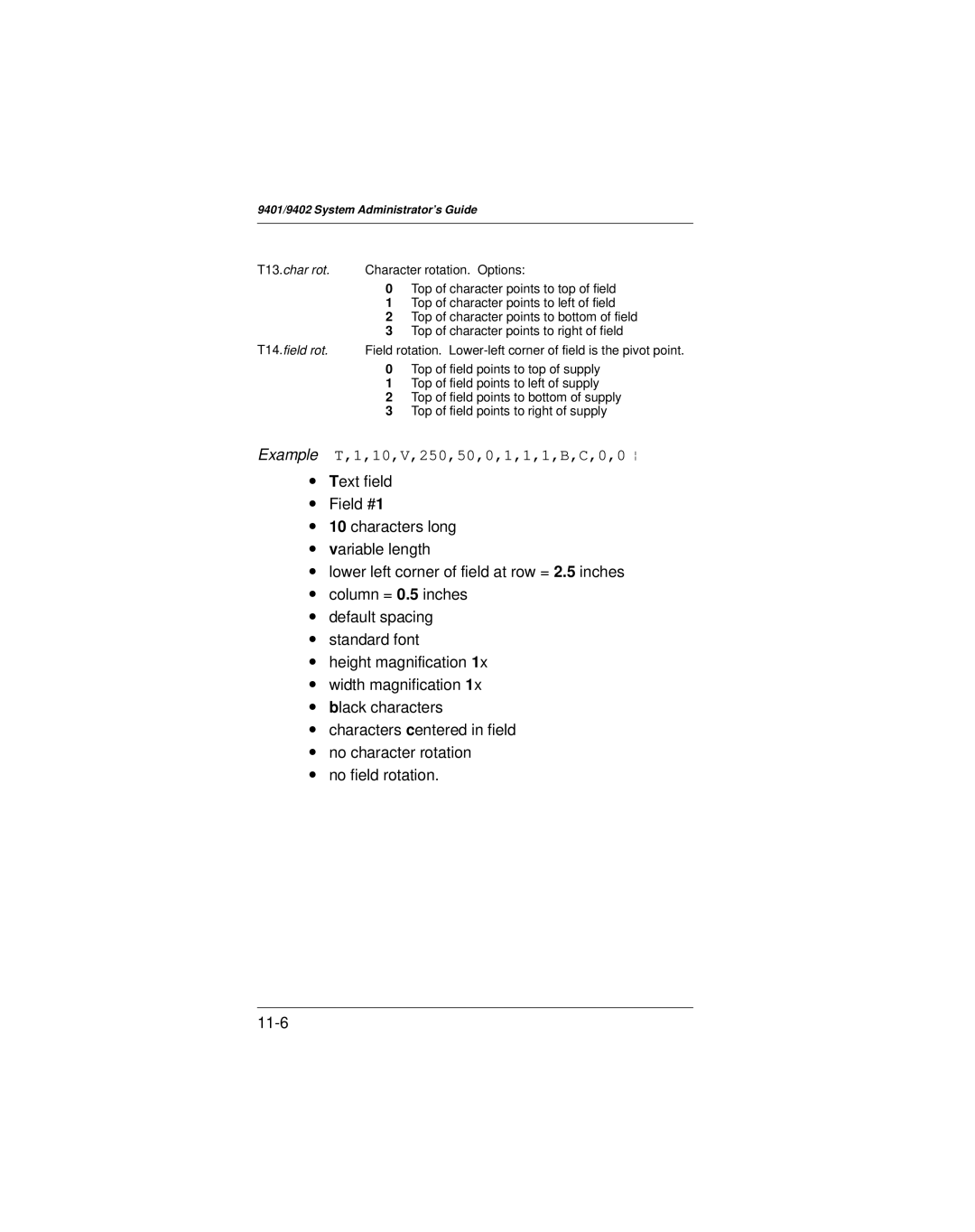 Paxar 9401 manual Example T,1,10,V,250,50,0,1,1,1,B,C,0,0 p 