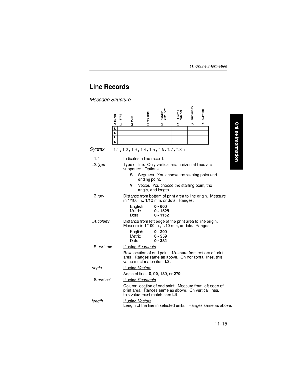 Paxar 9401 manual Line Records, L1,L2,L3,L4,L5,L6,L7,L8 p 