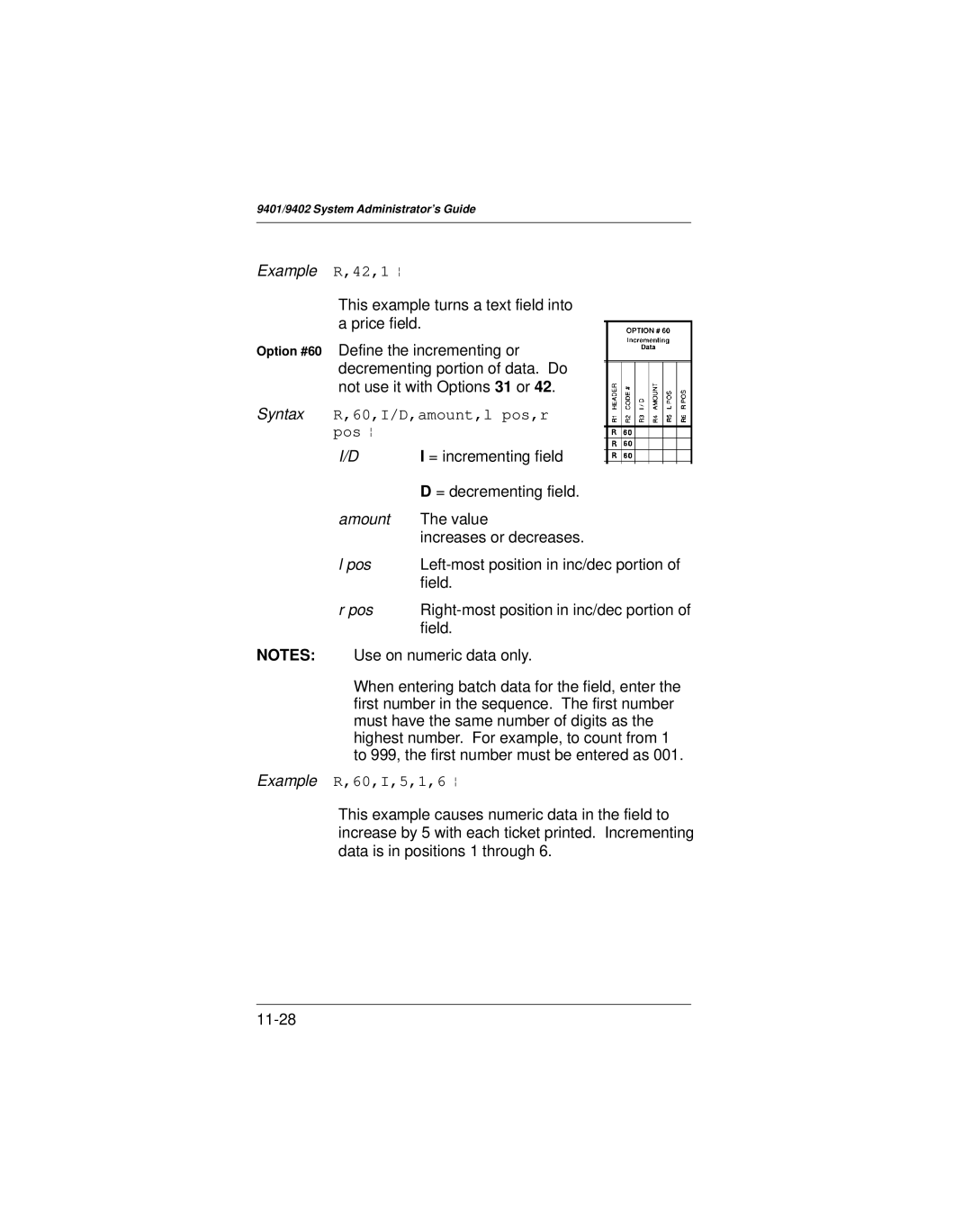 Paxar 9401 manual = incrementing field 