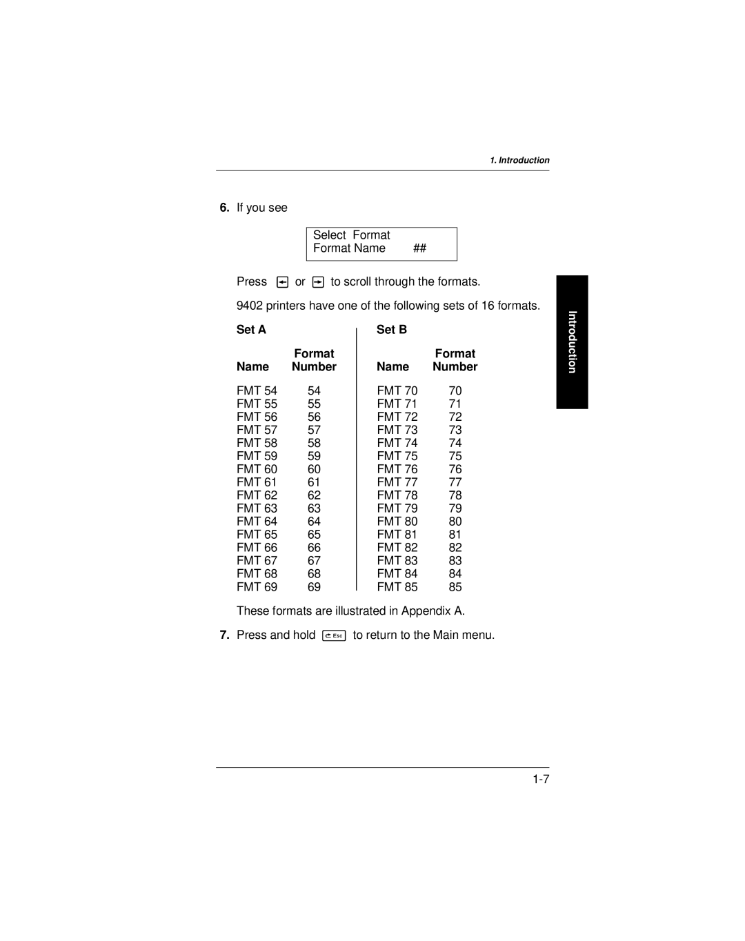 Paxar 9401 manual Set a Format Name, Set B Format Name 