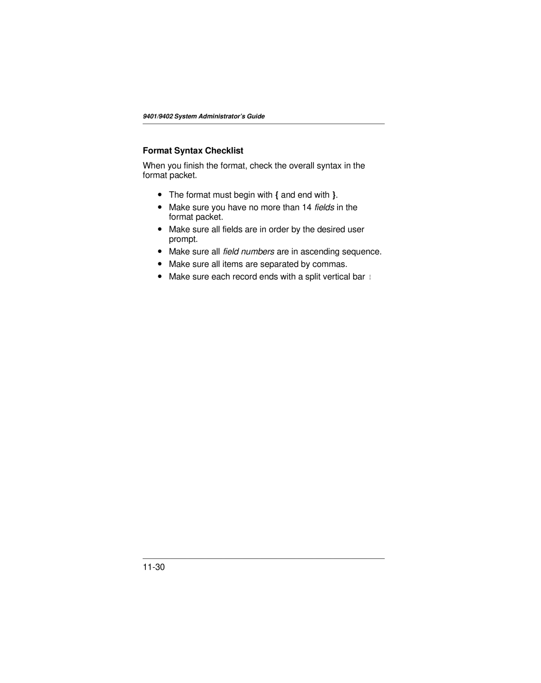 Paxar 9401 manual Format Syntax Checklist 