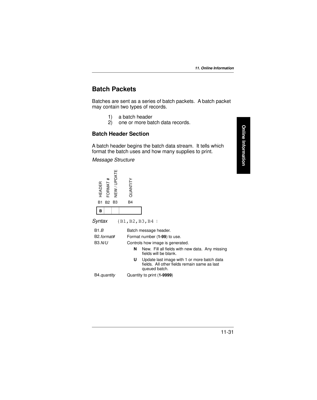 Paxar 9401 manual Batch Packets, Batch Header Section 