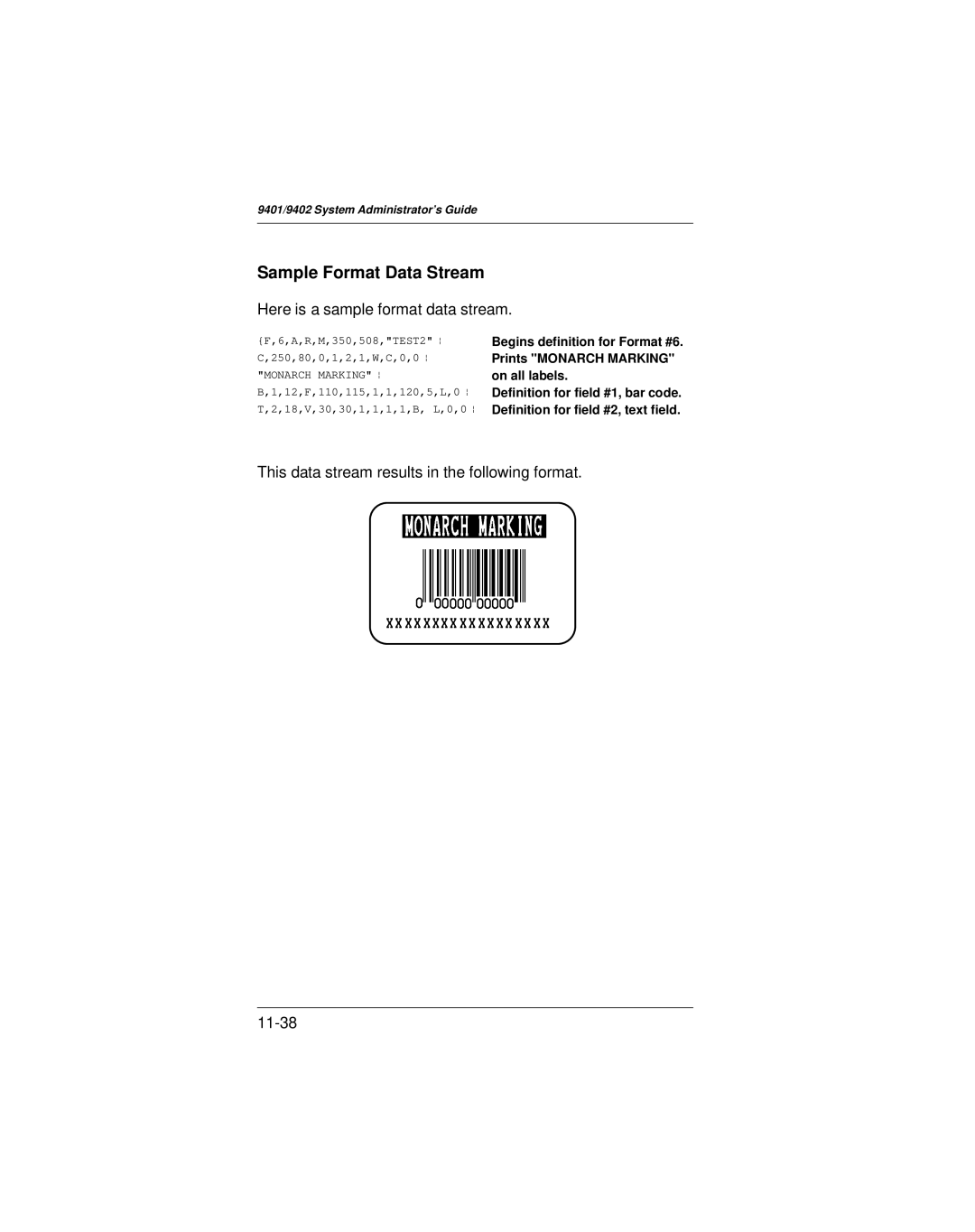 Paxar 9401 manual Sample Format Data Stream, Here is a sample format data stream 