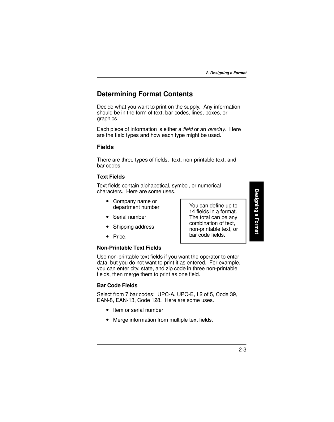 Paxar 9401 manual Determining Format Contents 