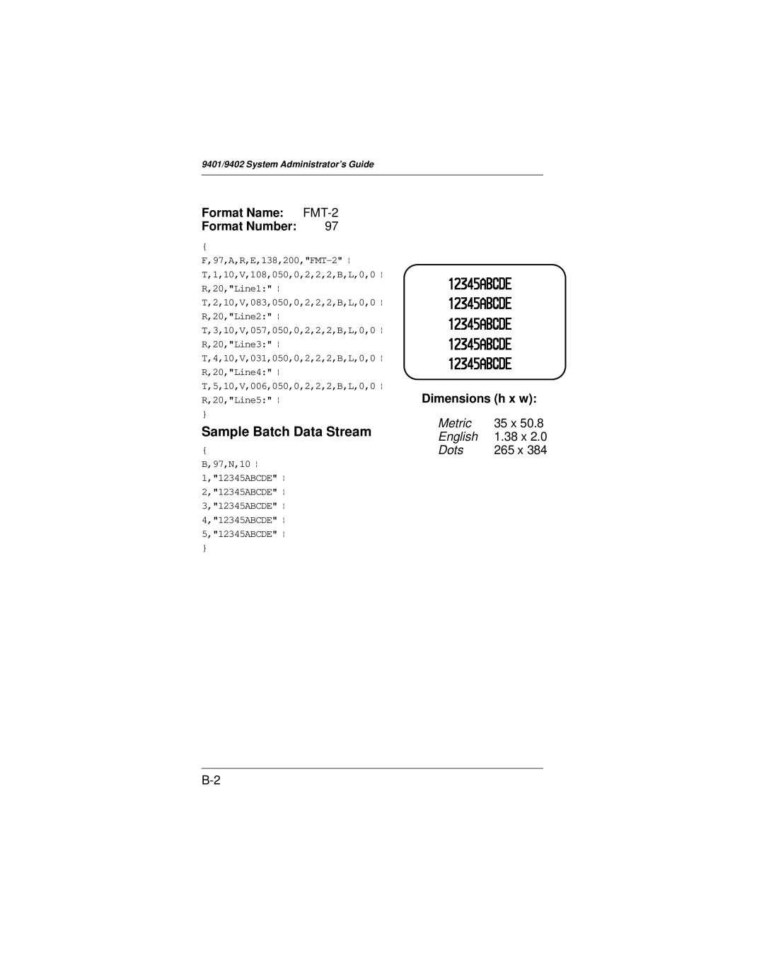 Paxar 9401 manual Format Name FMT-2 Format Number 