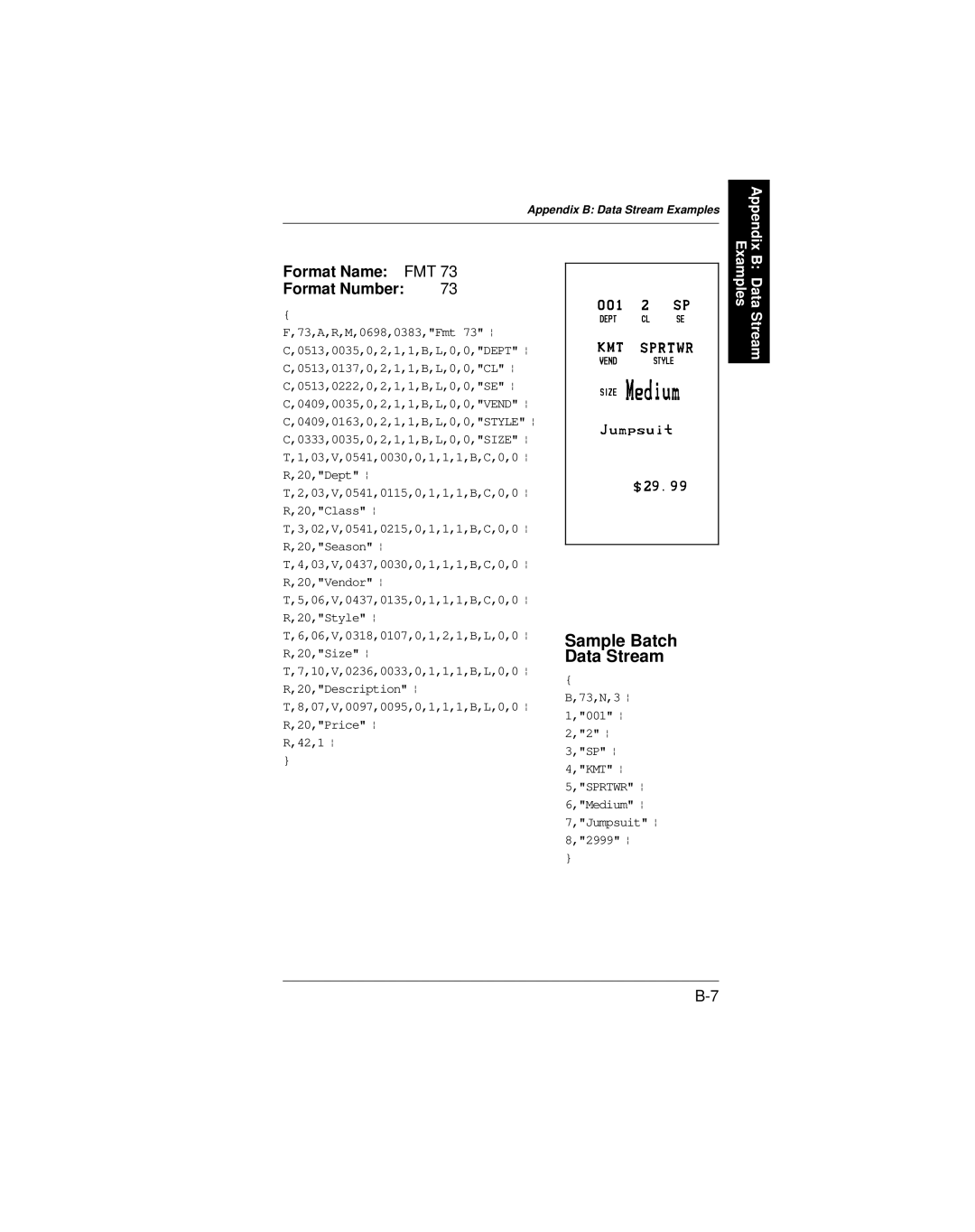 Paxar 9401 manual Sample Batch Data Stream 