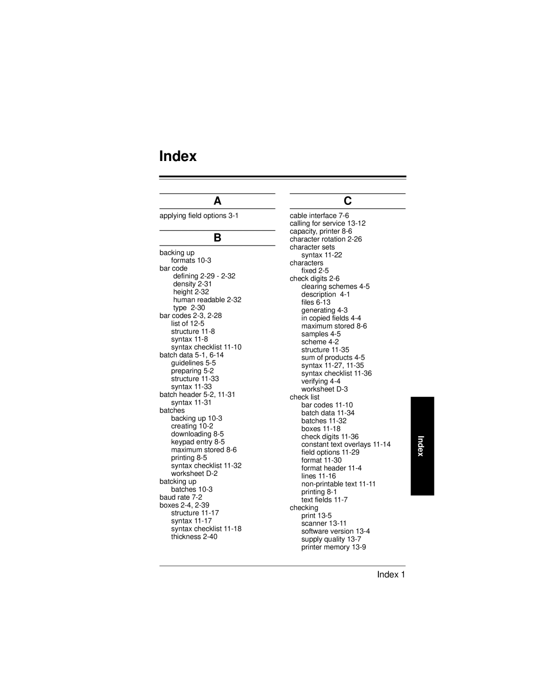 Paxar 9401 manual Index 