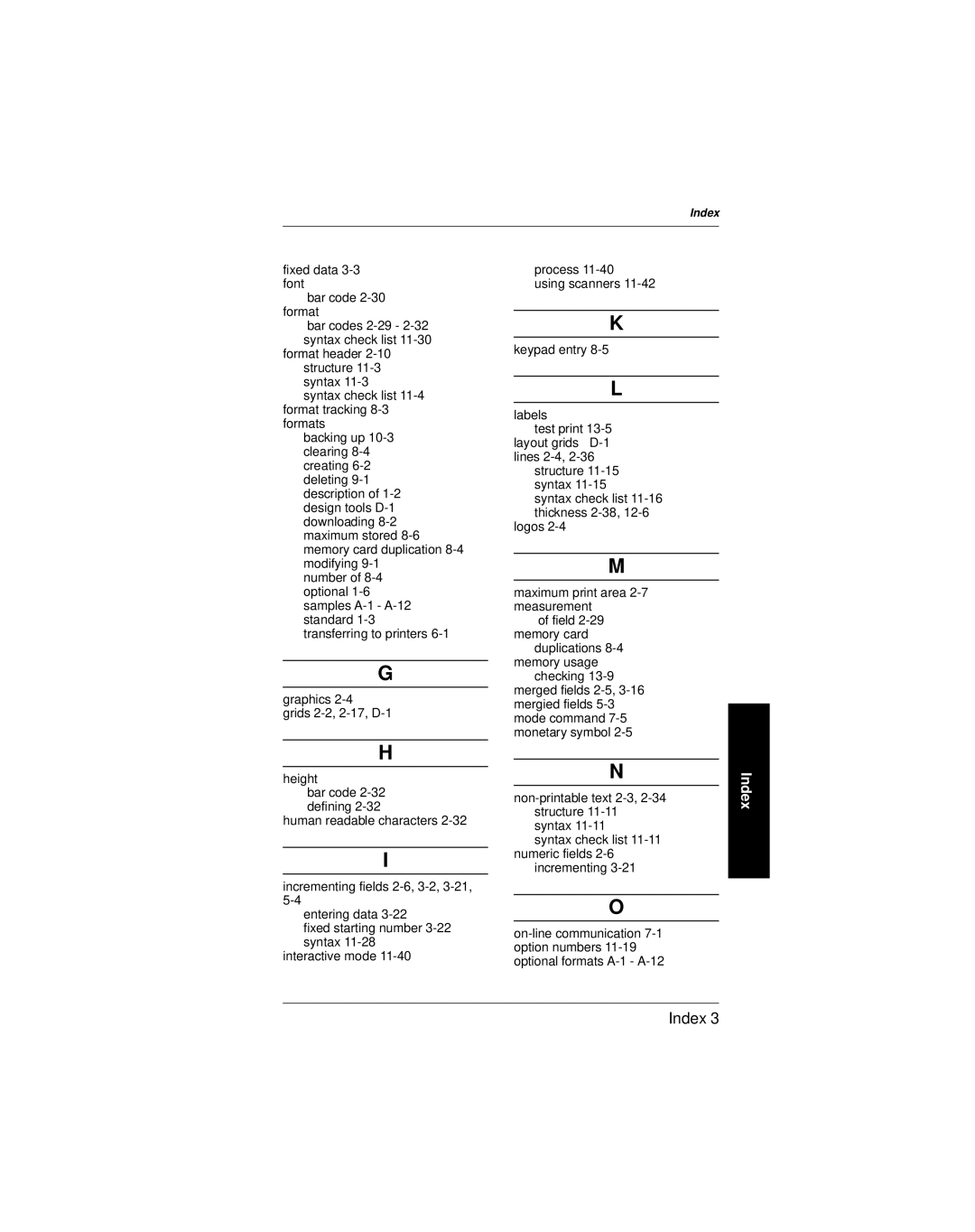 Paxar 9401 manual Index 