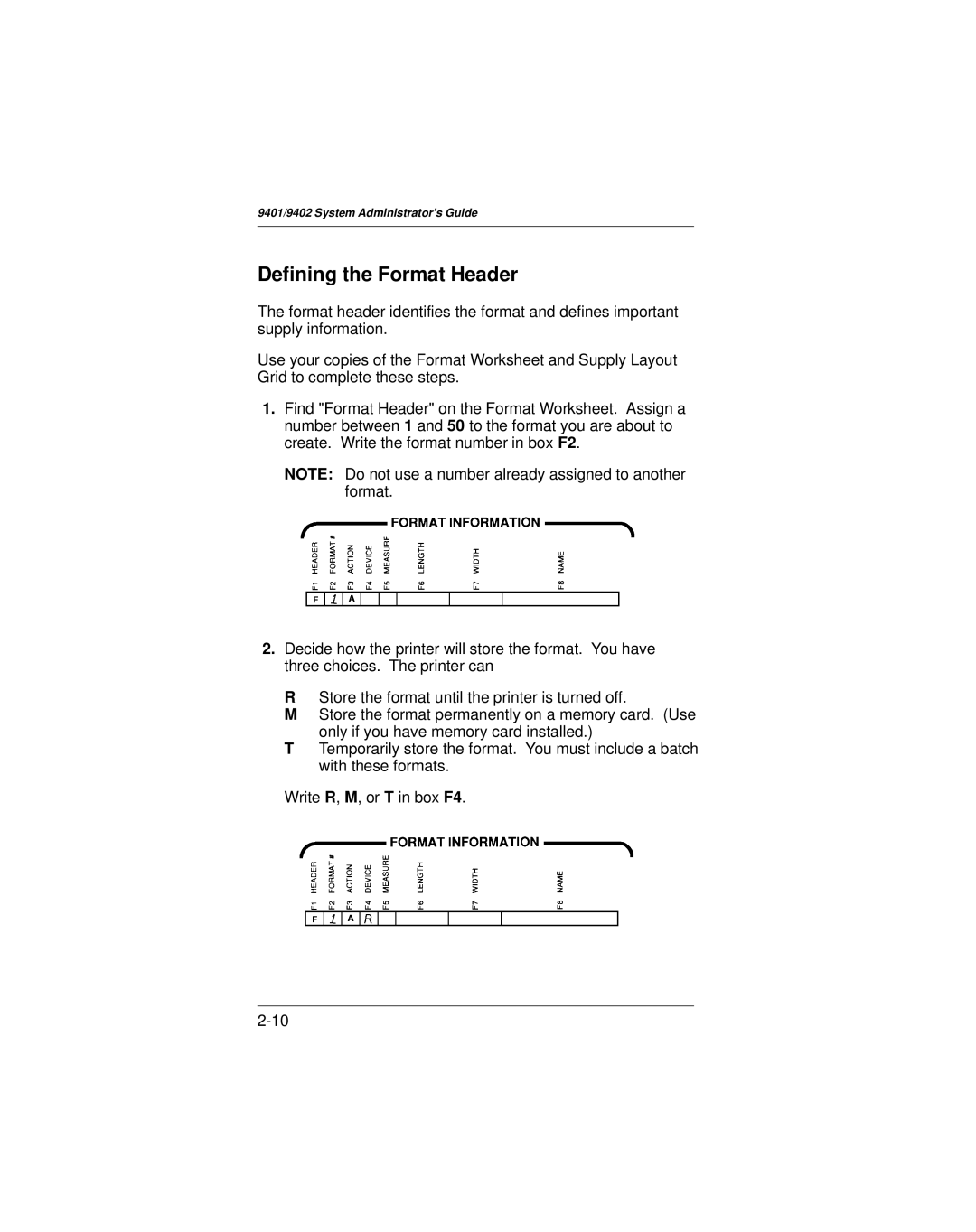 Paxar 9401 manual Defining the Format Header 