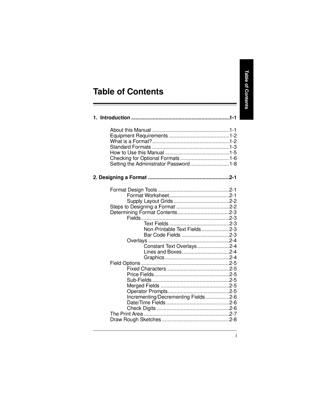 Paxar 9401 manual Table of Contents 