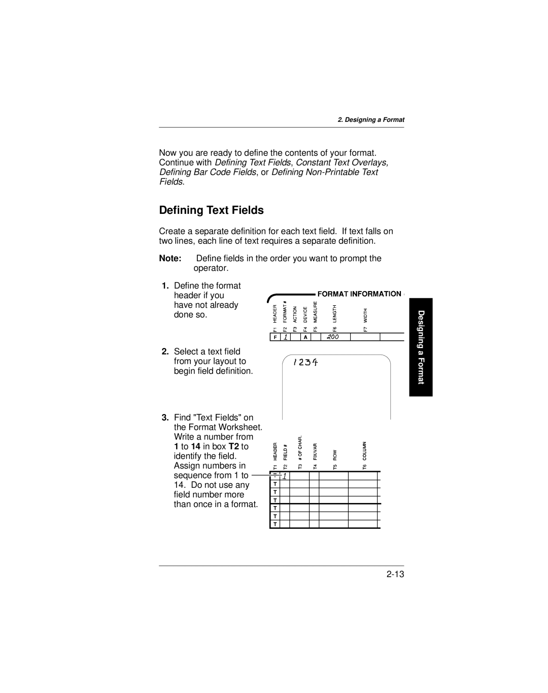 Paxar 9401 manual Defining Text Fields 