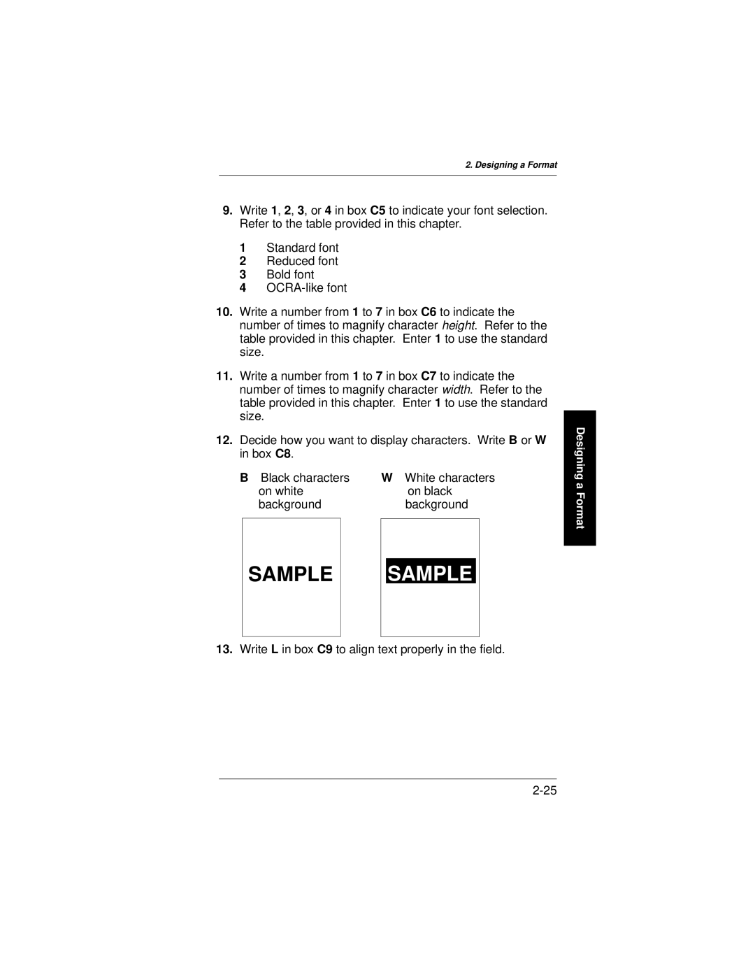 Paxar 9401 manual Write L in box C9 to align text properly in the field 