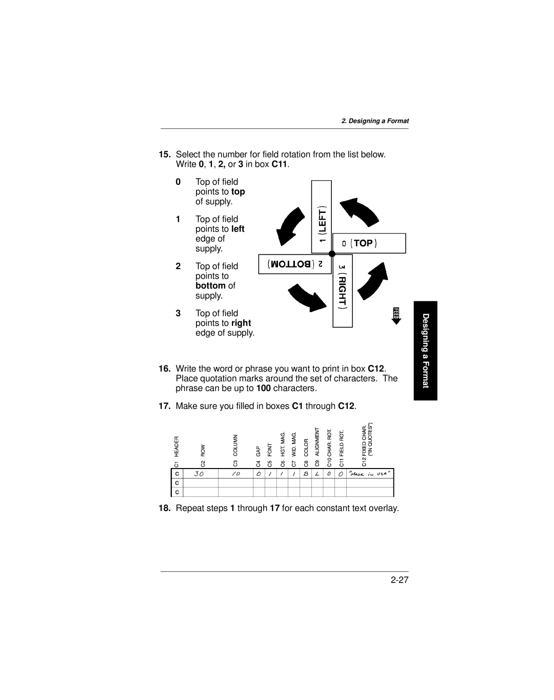 Paxar 9401 manual Designing a Format 