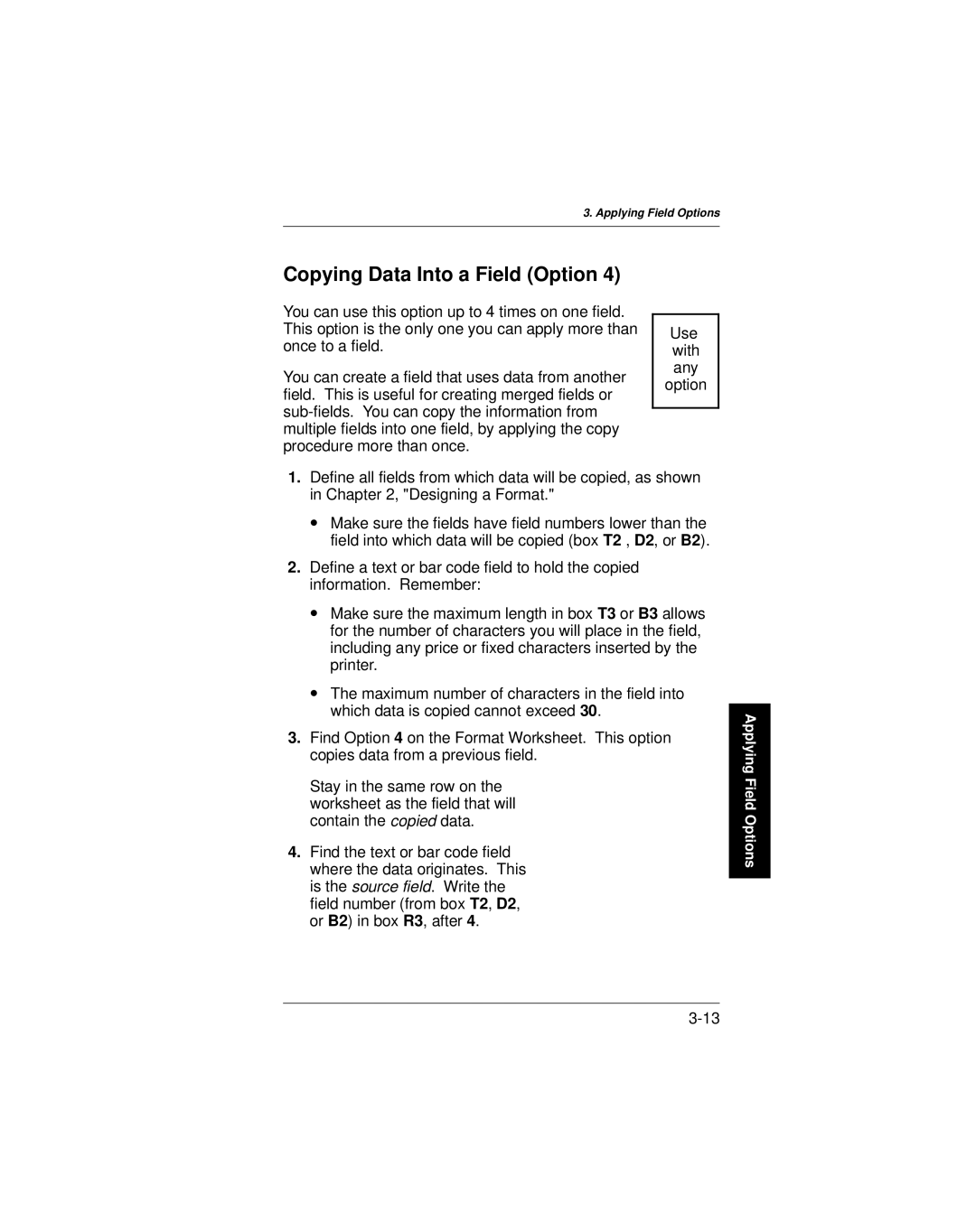 Paxar 9401 manual Copying Data Into a Field Option 