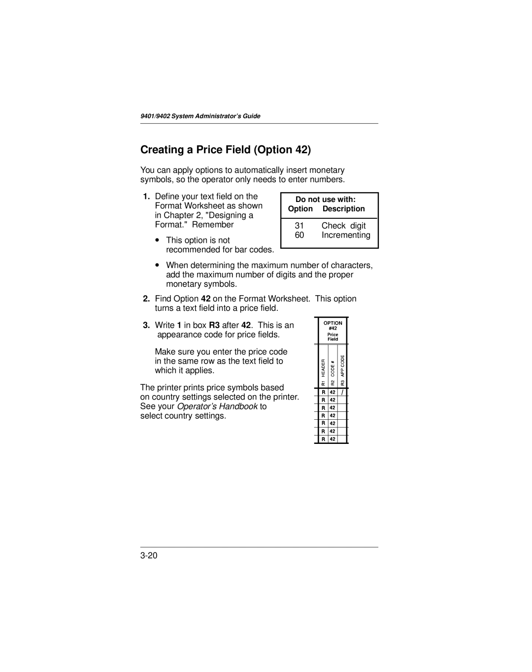 Paxar 9401 manual Creating a Price Field Option 