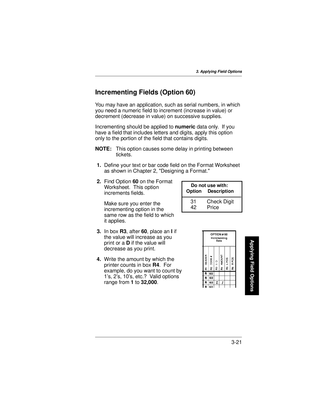 Paxar 9401 manual Incrementing Fields Option 