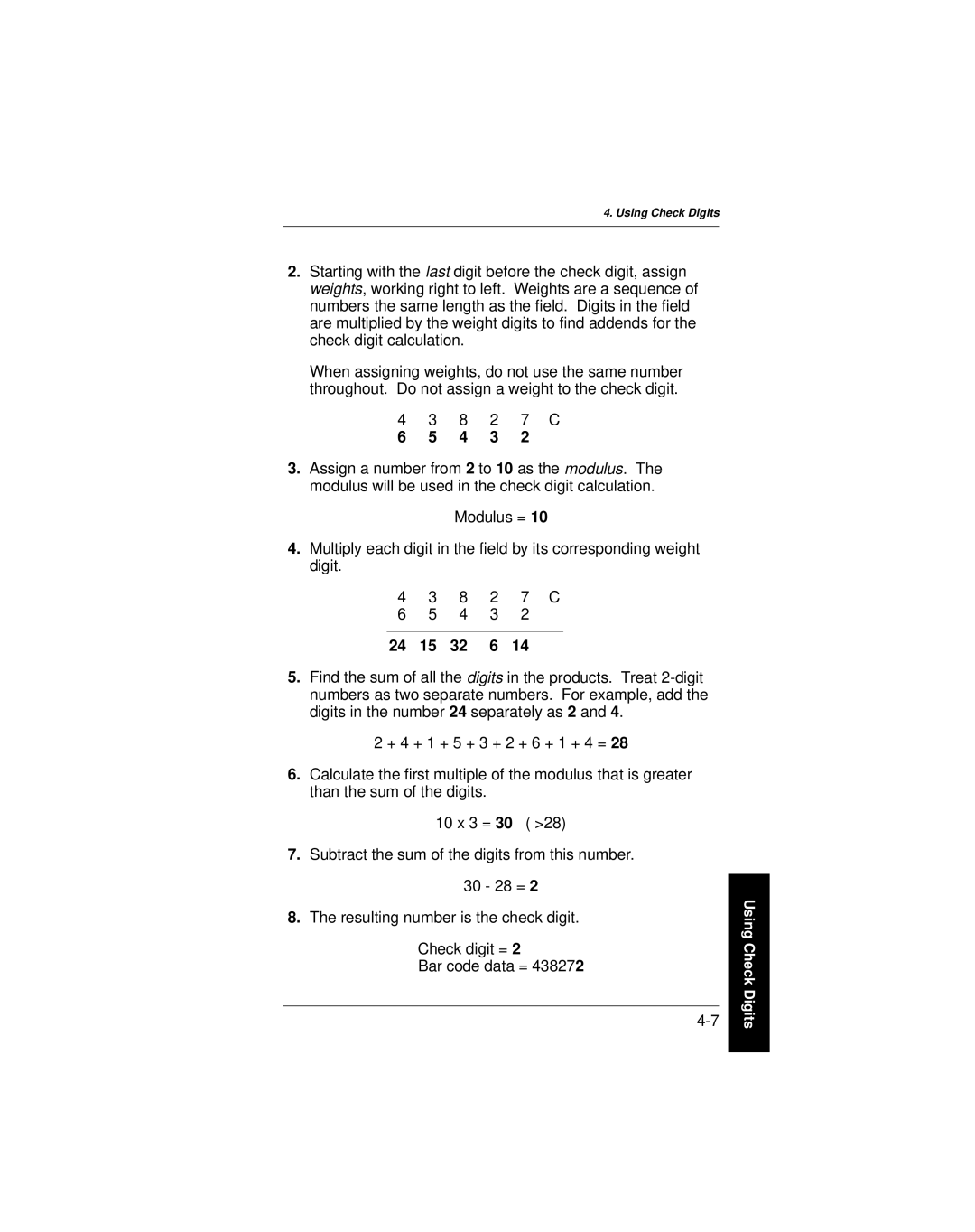 Paxar 9401 manual Using Check Digits 