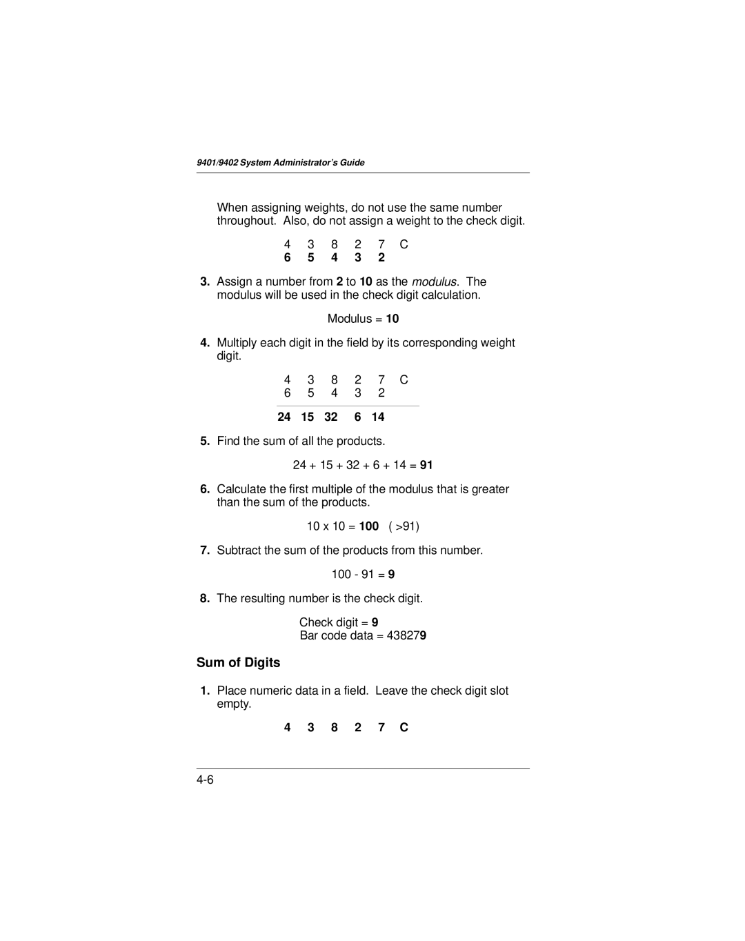 Paxar 9401 manual Sum of Digits 