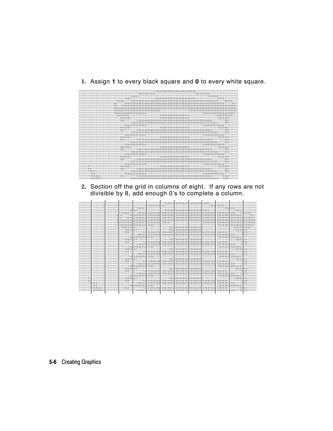 Paxar 9403, 9402 manual Assign 1 to every black square and 0 to every white square, 6Creating Graphics 