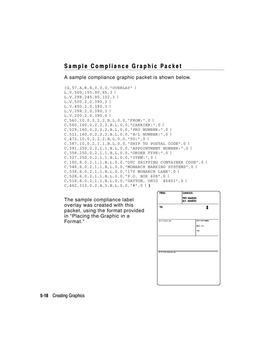 Paxar 9403, 9402 M p l e C o m p l i a n c e G r a p h i c P a c k e t, Sample compliance graphic packet is shown below 