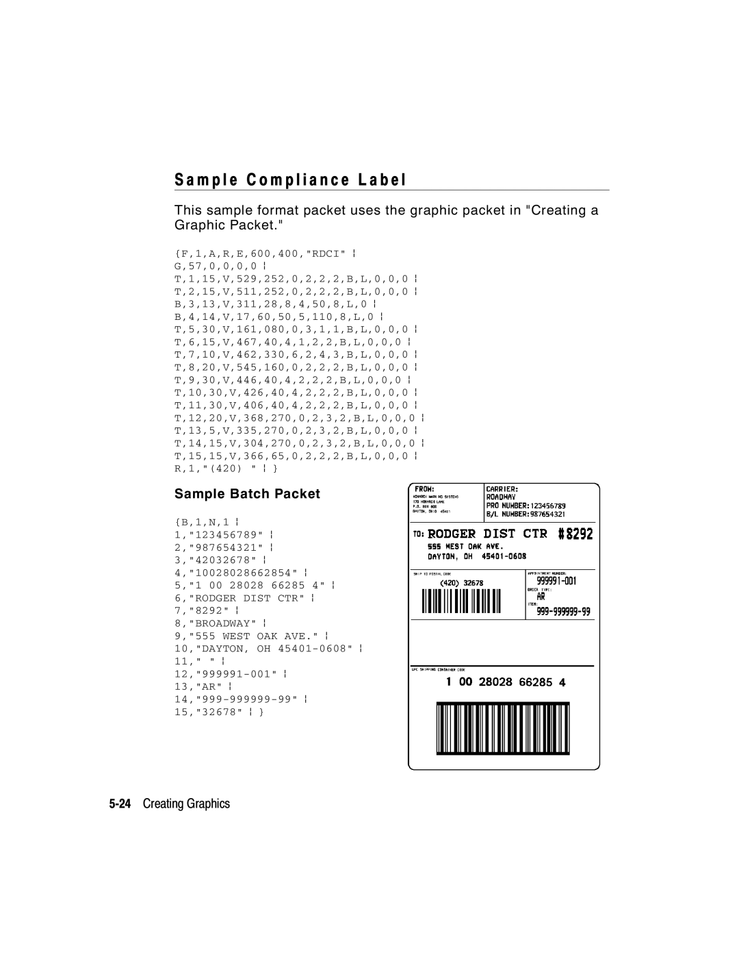 Paxar 9403, 9402 manual M p l e C o m p l i a n c e L a b e l, 24Creating Graphics 