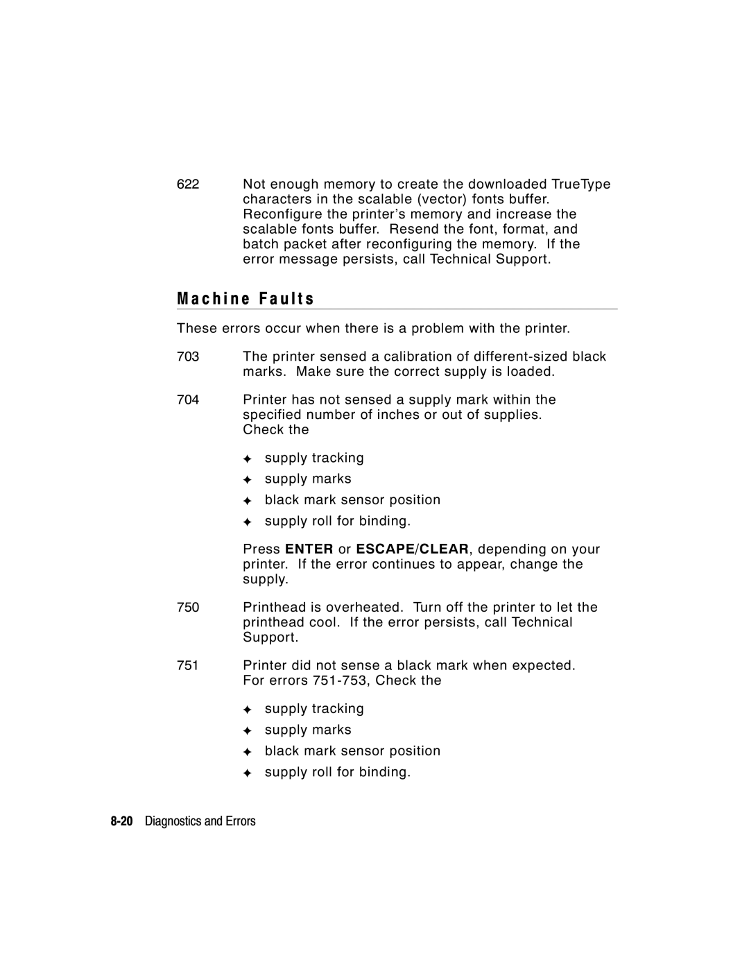 Paxar 9403, 9402 manual C h i n e Fault s 