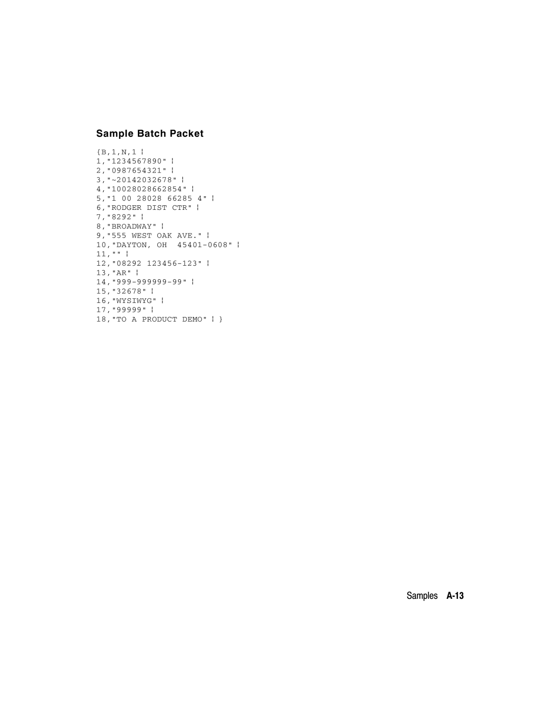 Paxar 9402, 9403 manual Sample Batch Packet, Samples A-13 