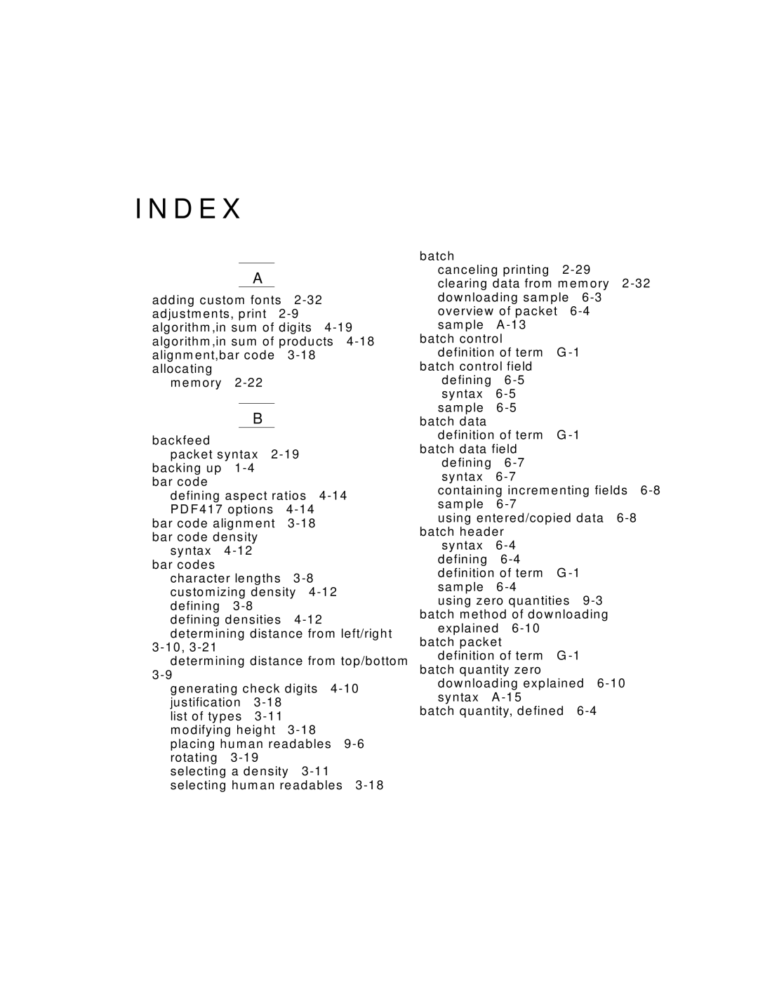 Paxar 9402, 9403 manual D E, Index 