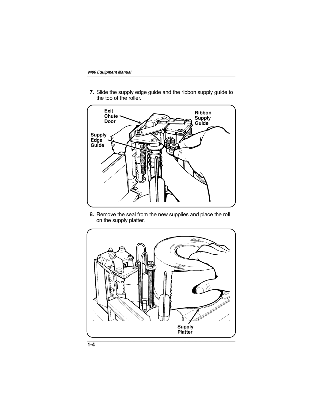 Paxar 9406 manual Exit Ribbon Chute Supply Door Guide Edge 