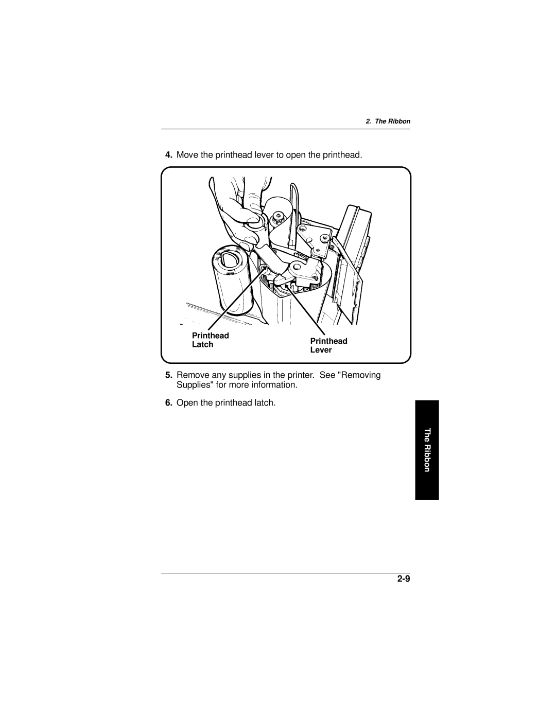 Paxar 9406 manual Move the printhead lever to open the printhead 