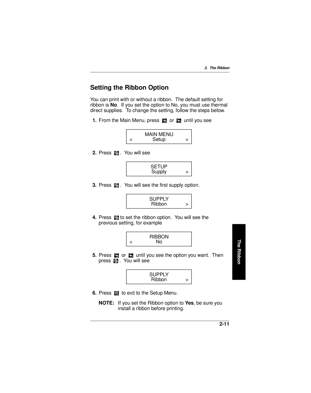 Paxar 9406 manual Setting the Ribbon Option 