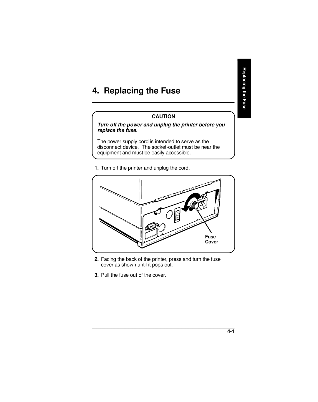 Paxar 9406 manual Replacing the Fuse 