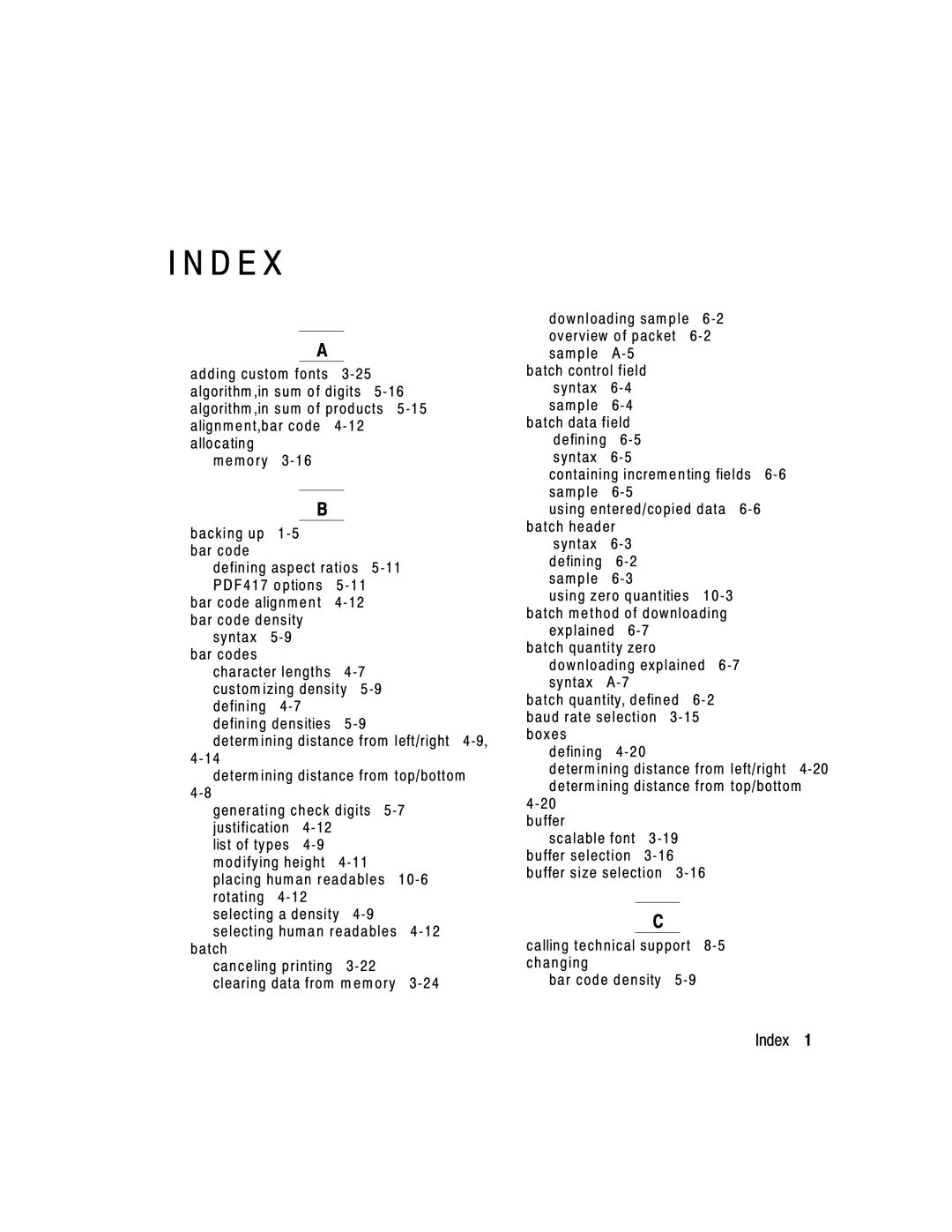 Paxar 9412, 9413 manual D E, Index 