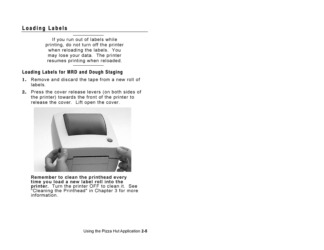 Paxar 9414 manual A d i n g L a b e l s, Loading Labels for MRD and Dough Staging 