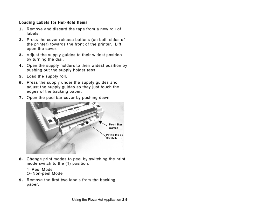 Paxar 9414 manual Loading Labels for Hot Hold Items 