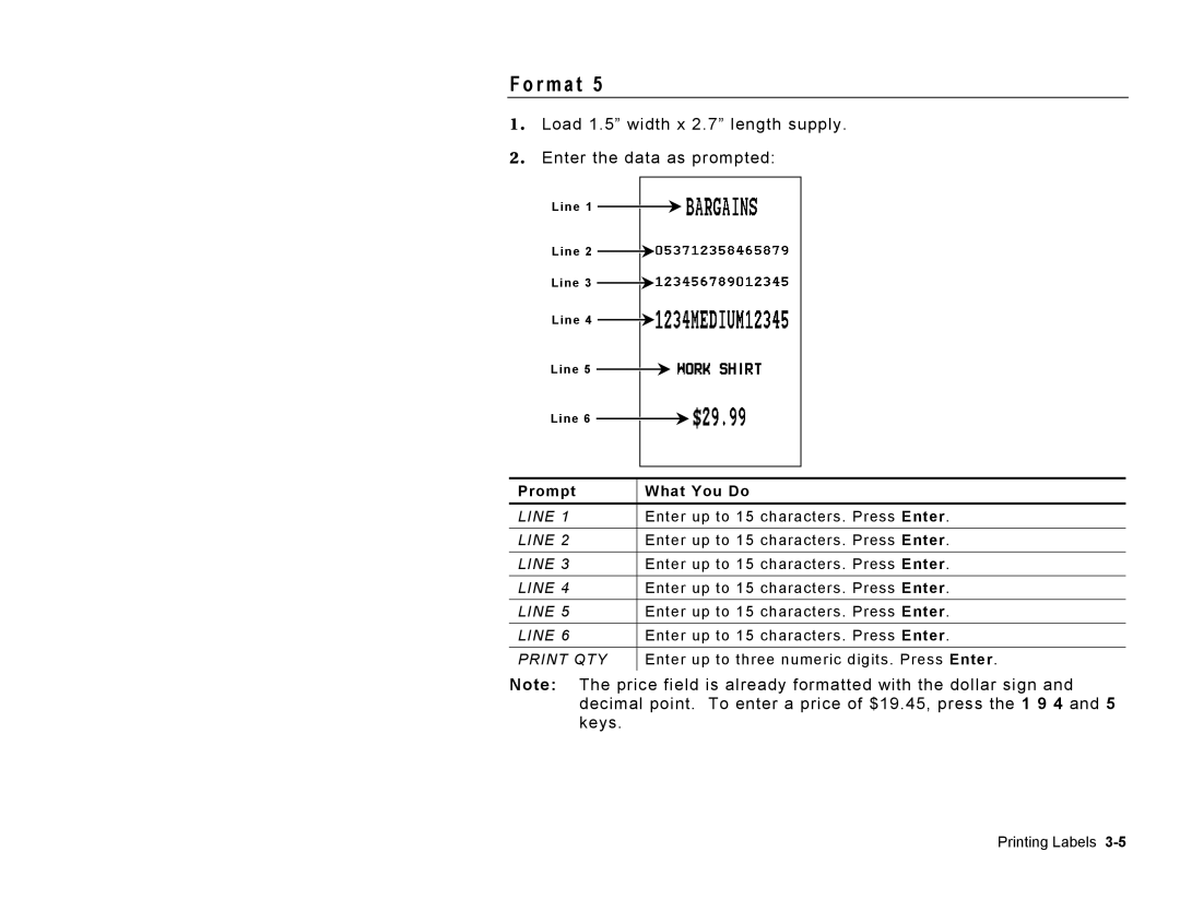 Paxar 9416 manual Line 