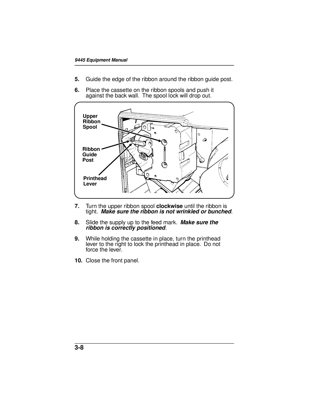 Paxar 9445 manual Upper Ribbon Spool Guide Post Printhead Lever 